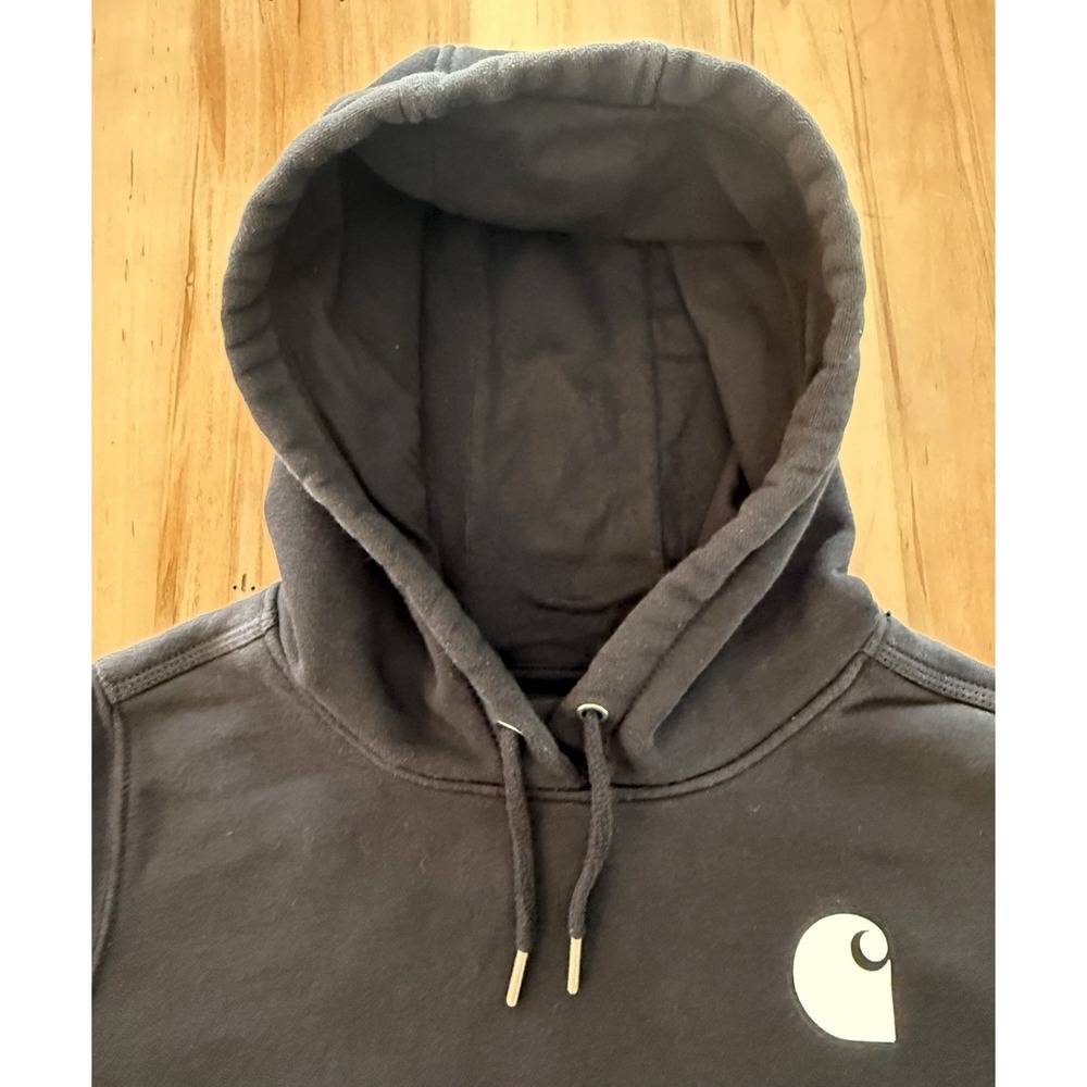 Womens Carhartt Size Large 12-14 Logo Sleeve Hoodie Black Relaxed Fit Sweatshirt - Picture 8 of 11